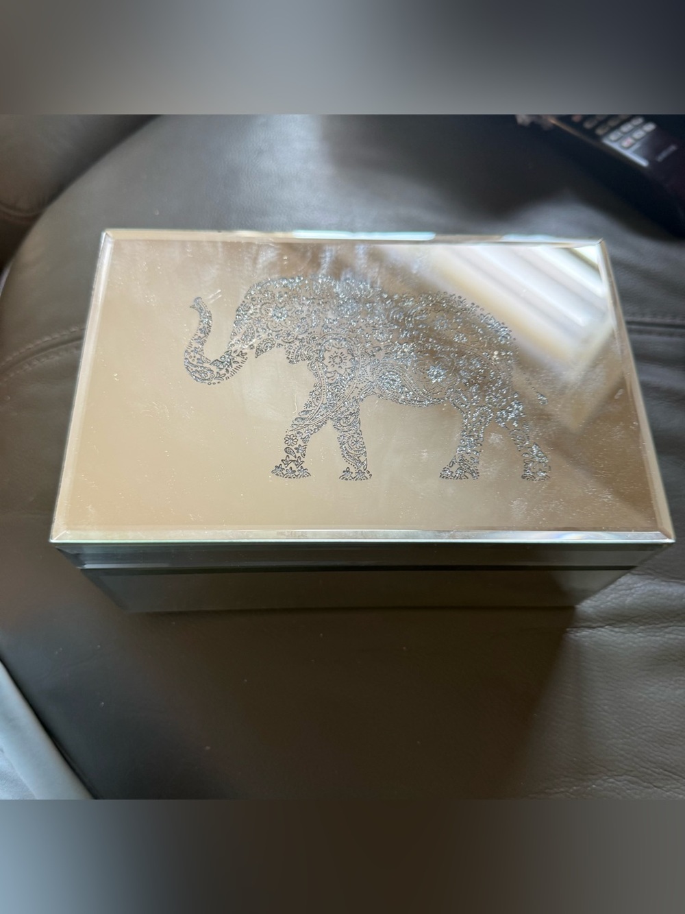 Mirrored Decorative Jewelry Box with Elephant Motif